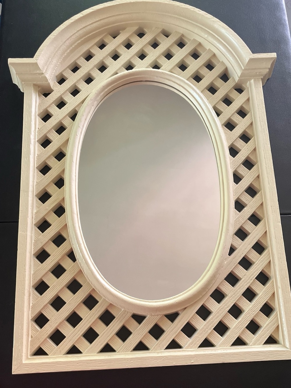 Vintage 1975 Plastic Lattice with Oval Mirror Wall Decor - 23”x15” overall